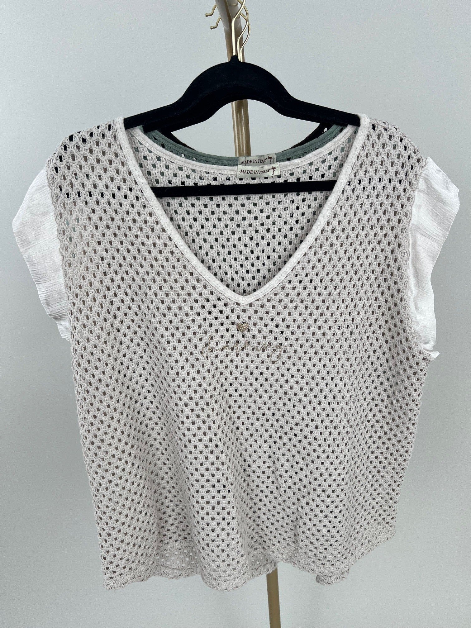 Netzpullover kurze Satin-Ärmel in versch. Farben
