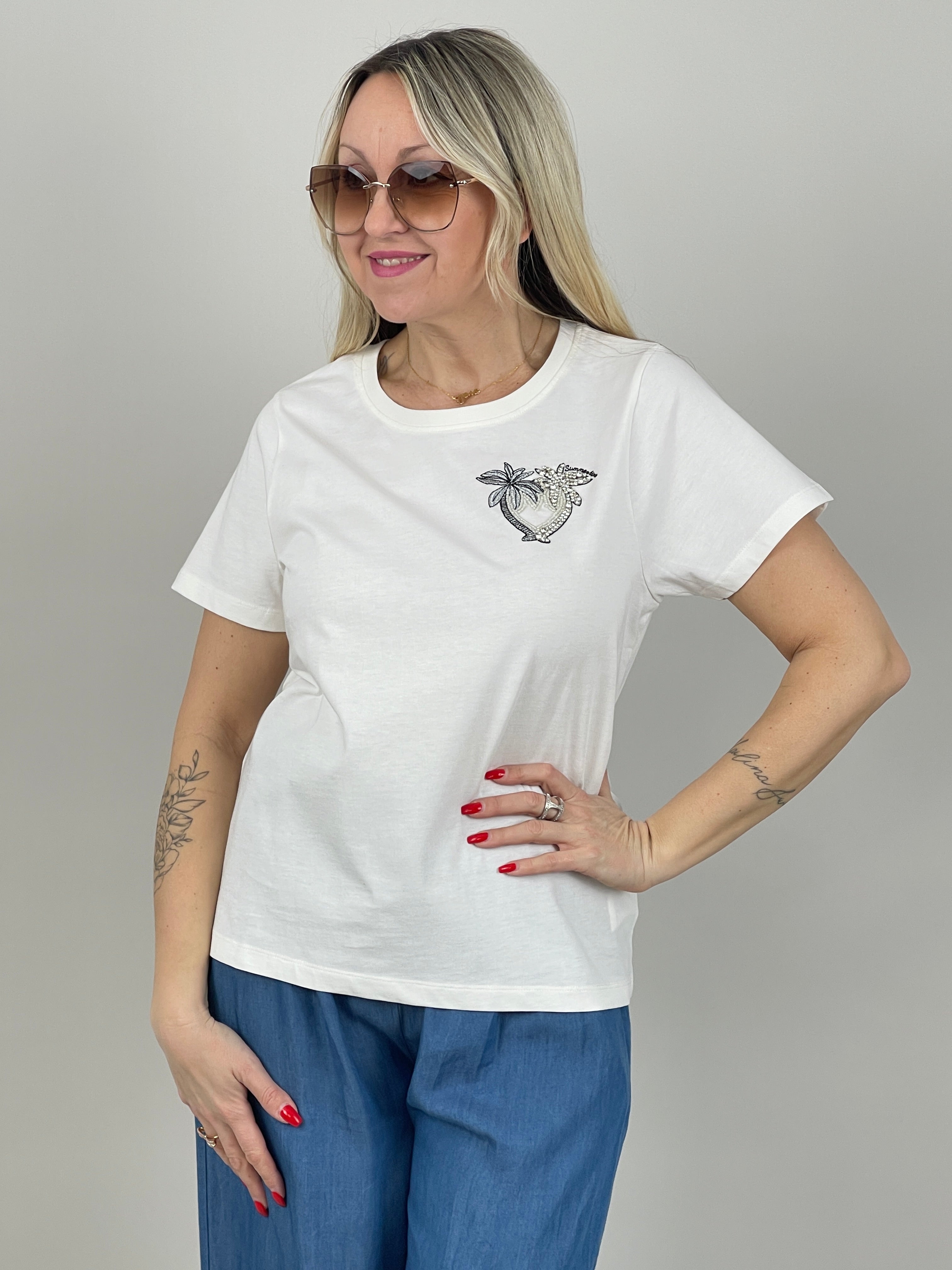 T-Shirt Palme in Weiß