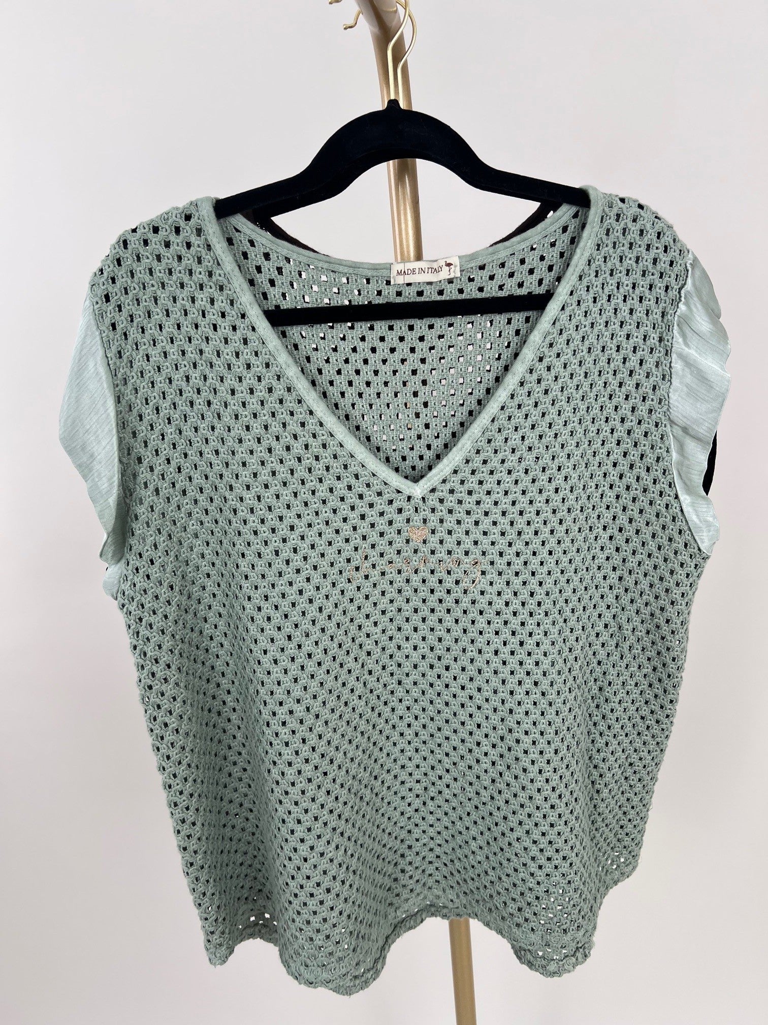 Netzpullover kurze Satin-Ärmel in versch. Farben