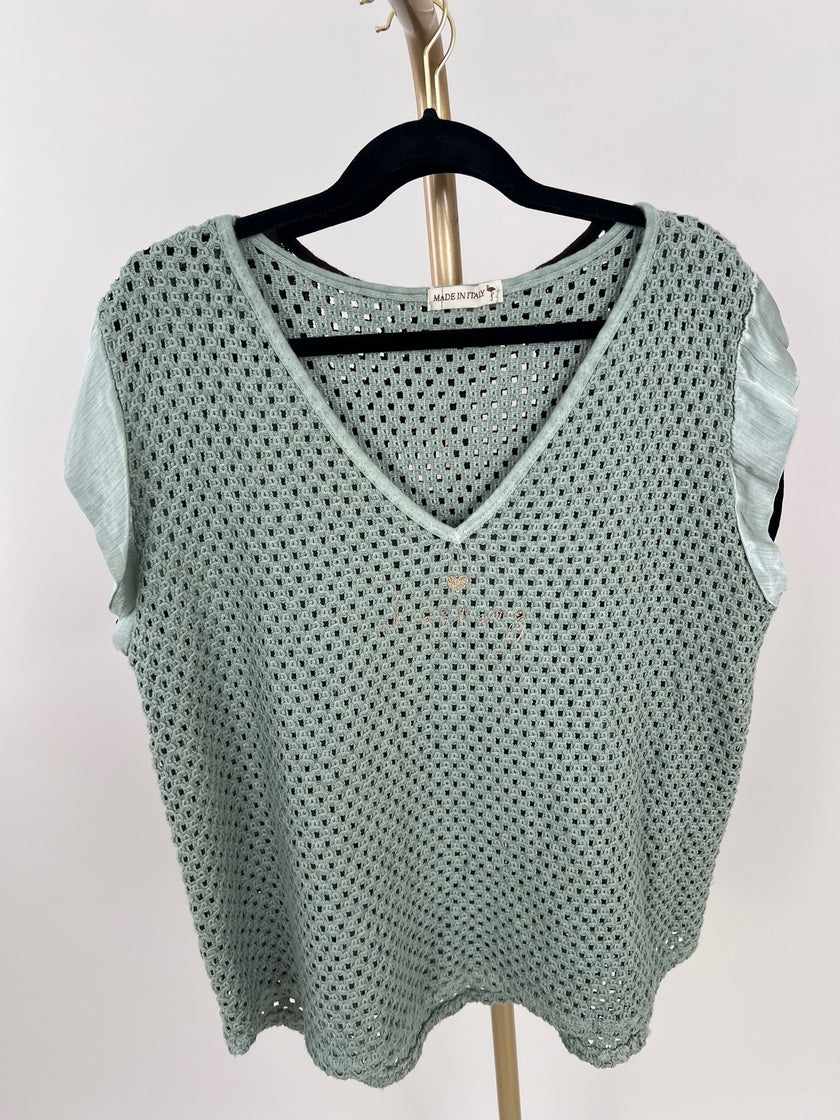 Netzpullover kurze Satin-Ärmel in versch. Farben