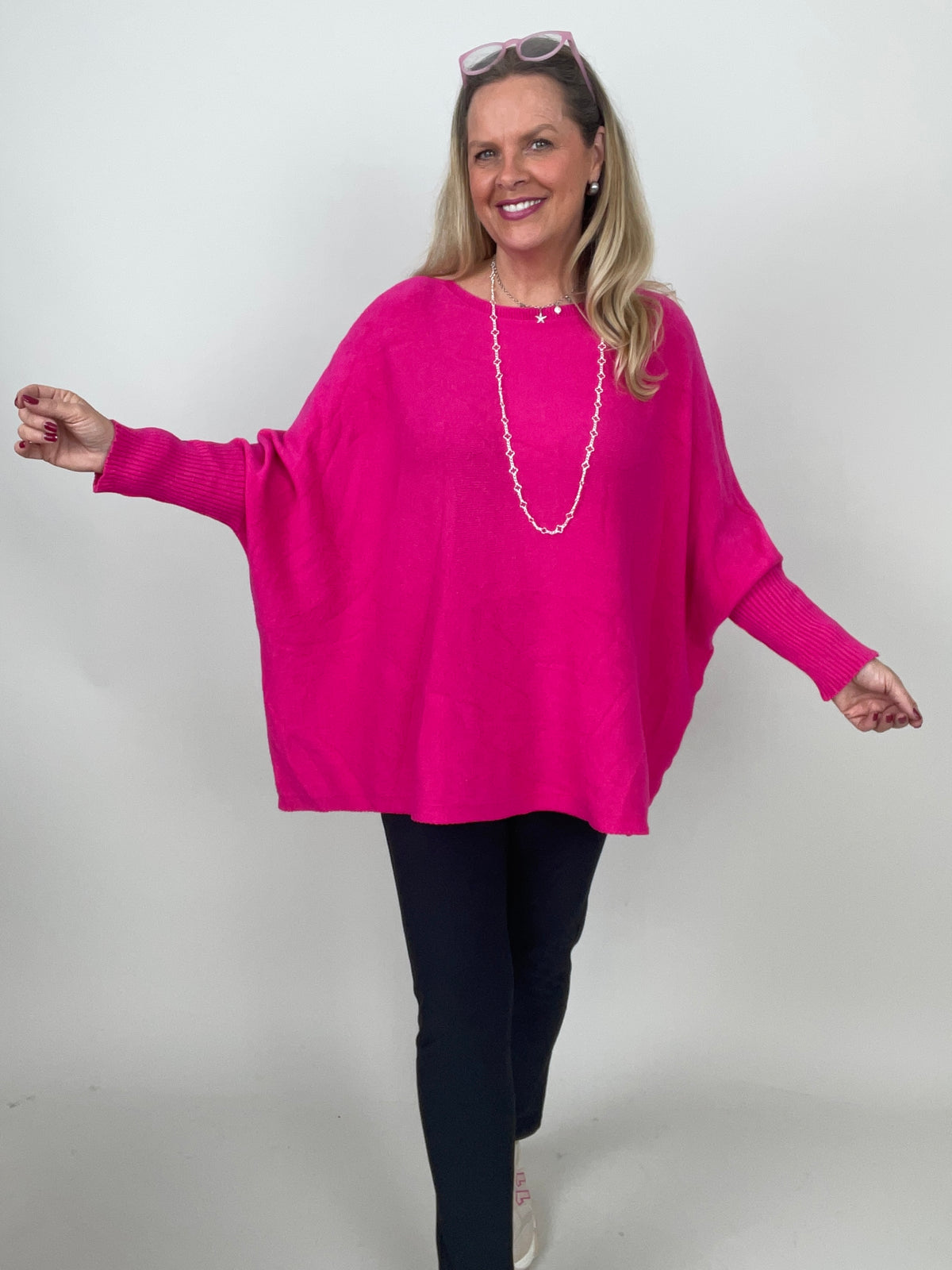 Pullover Oversized Fledermausärmel Uni in Pink