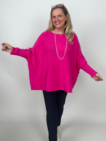 Pullover Oversized Fledermausärmel Uni in Pink