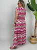 Kleid Maxi Kofferstoff Binde-Details ZickZack in Pink/Taupe