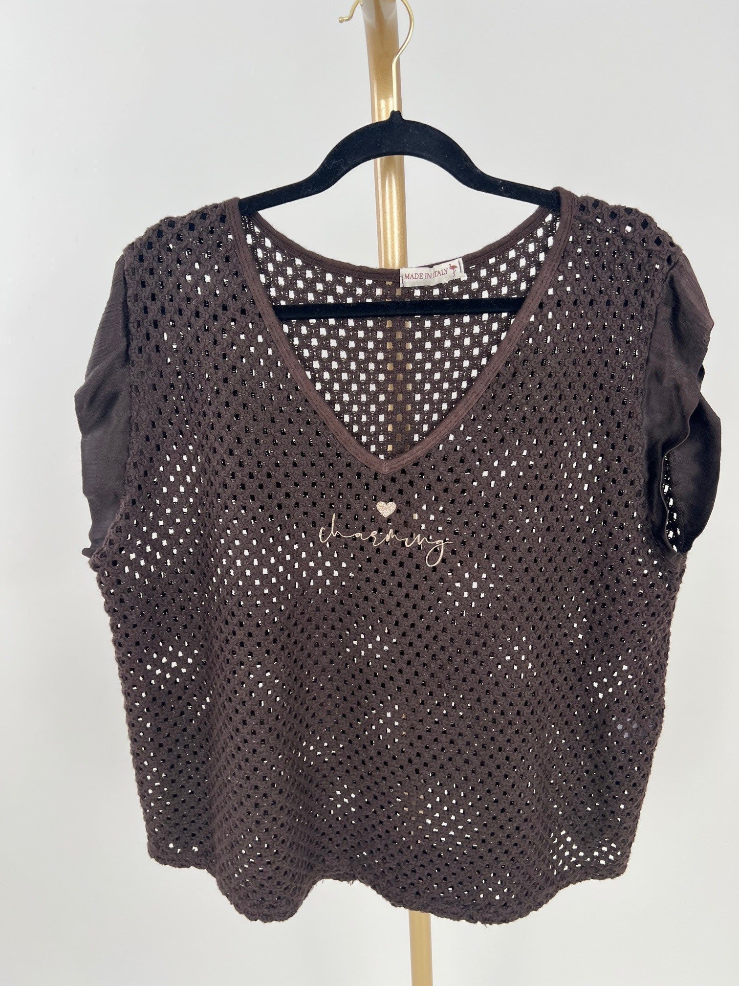 Netzpullover kurze Satin-Ärmel in versch. Farben