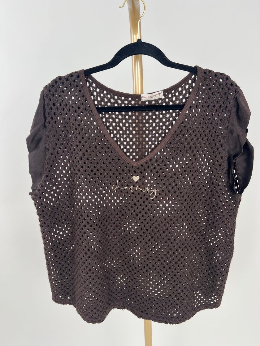 Netzpullover kurze Satin-Ärmel in versch. Farben