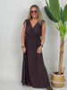 Kleid Maxi Kofferstoff Binde-Details Uni in Braun
