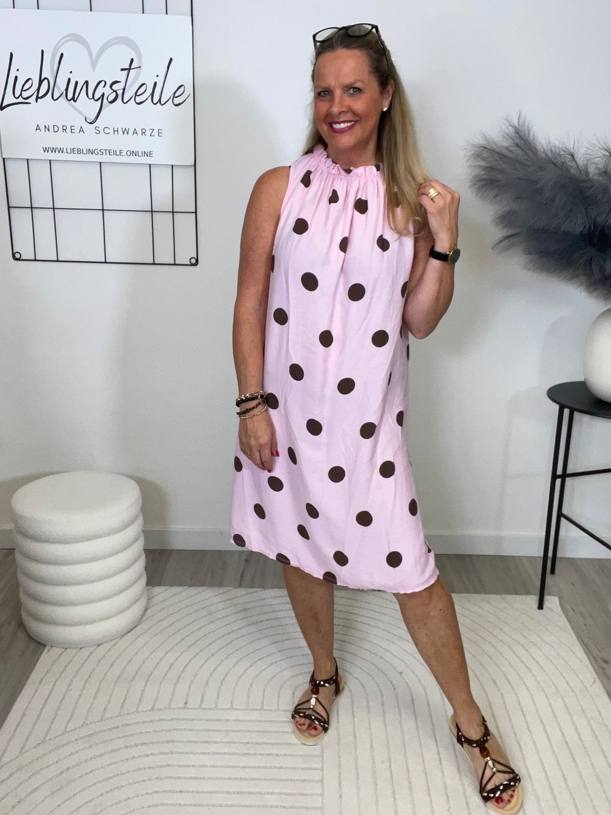 Kleid Punkte in Rosa/Mokka