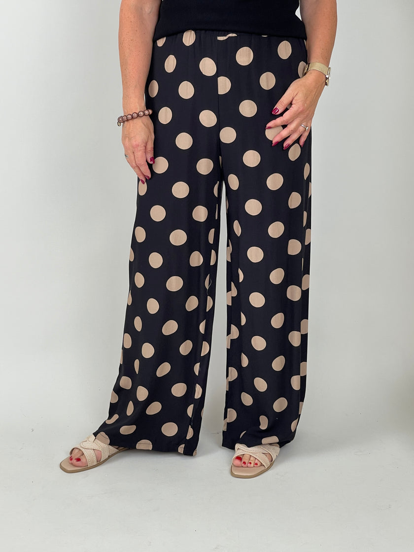 Marlenehose Punkte in Schwarz/Taupe