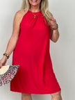 Neckholder-Kleid Kurz Kofferstoff in Rot