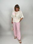 Strickhose Streifen in Rosa/Creme
