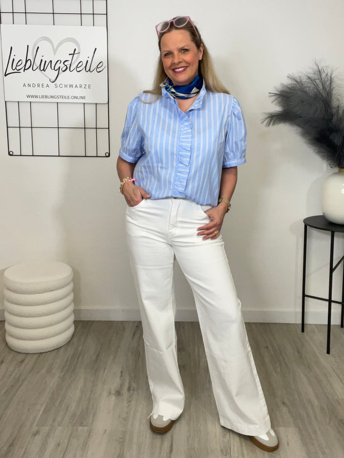 Bluse Kurzarm Streifen in Hellblau