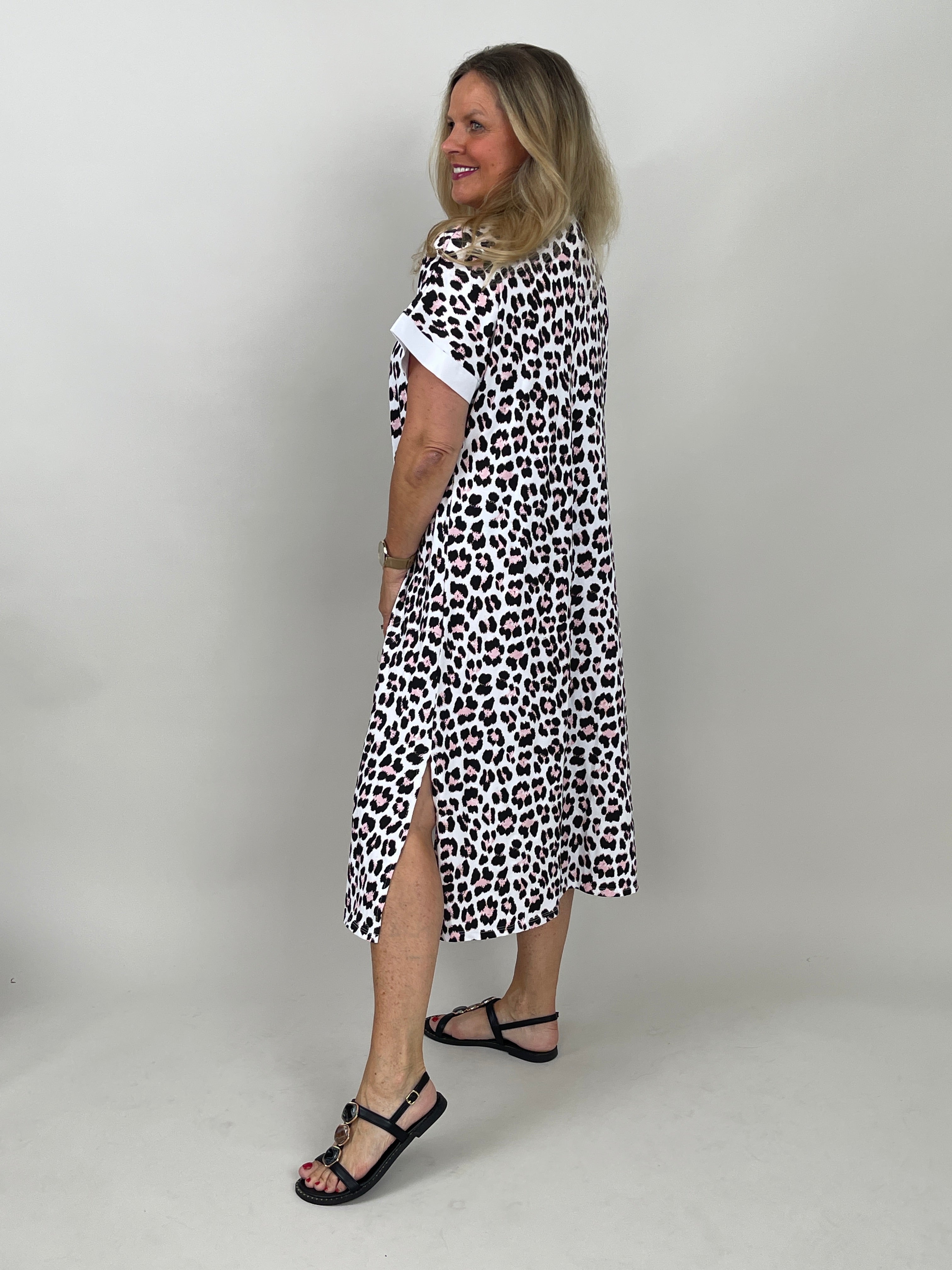 Shirtkleid Leo in Weiß/Rosa