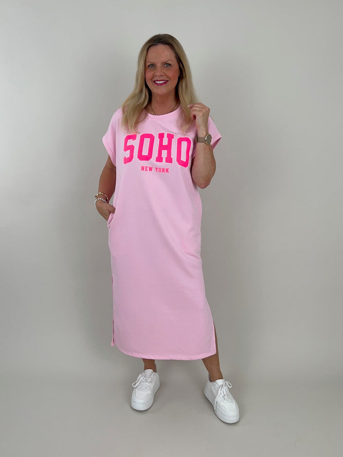 Sweatkleid Maxi mit Aufdruck in Rosa Artikel 6054
