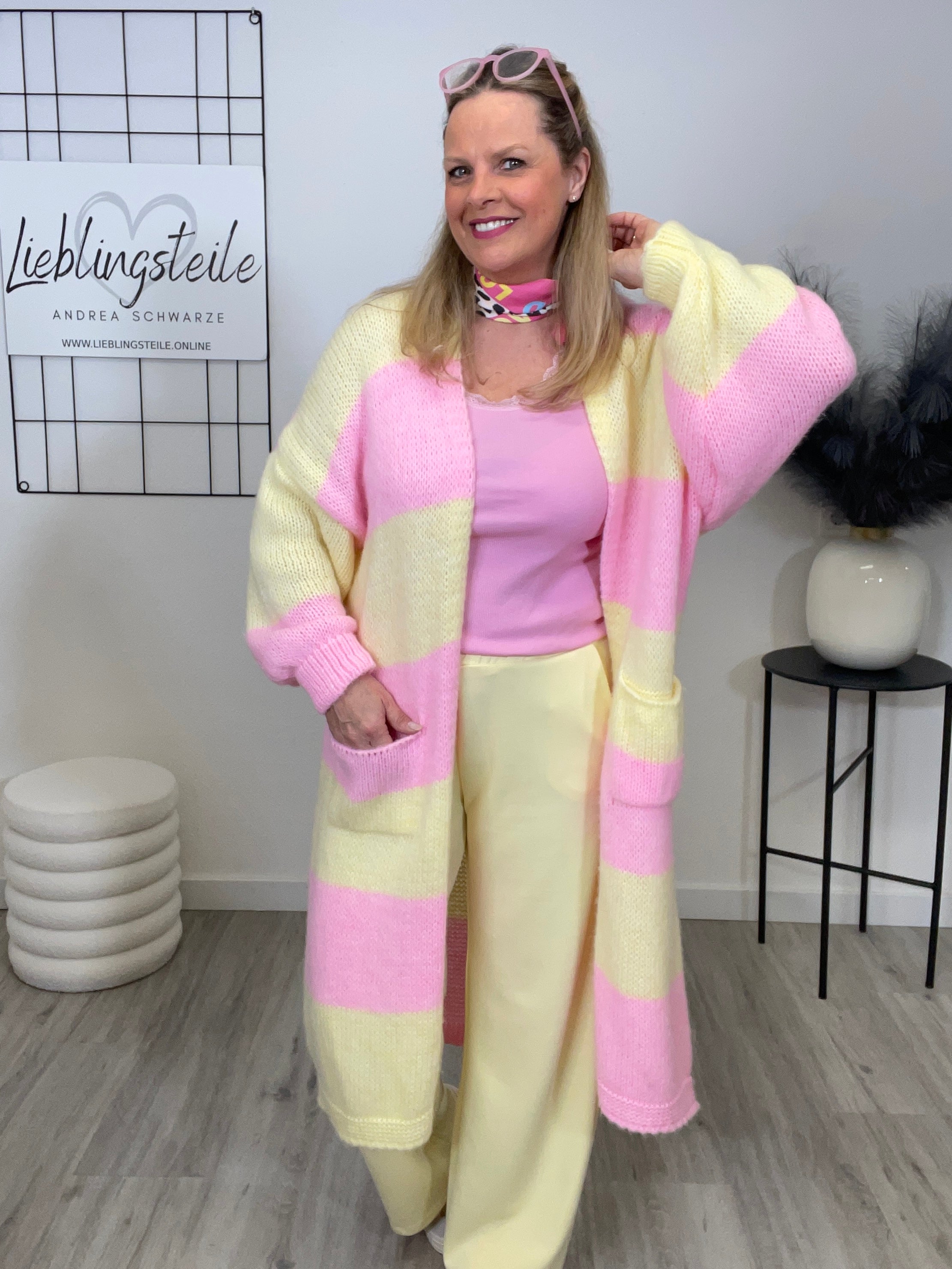 Cardigan Streifen in Rosa/Gelb