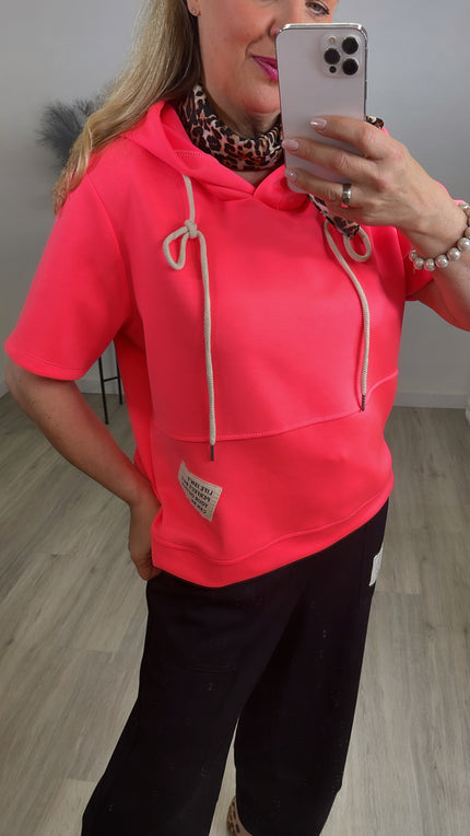 Hoodie Kurzarm Soft in Neonpink