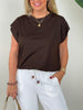 Shirt Basic mit Gummizug-Bündchen in Mokka