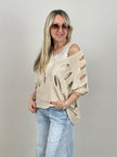 Pullover Kurzarm großes Lochmuster in Beige
