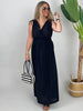 Kleid Maxi Kofferstoff Binde-Details Uni in Schwarz