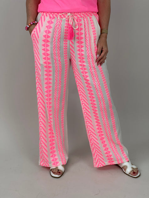 Hose Muster in Creme/Neonpink