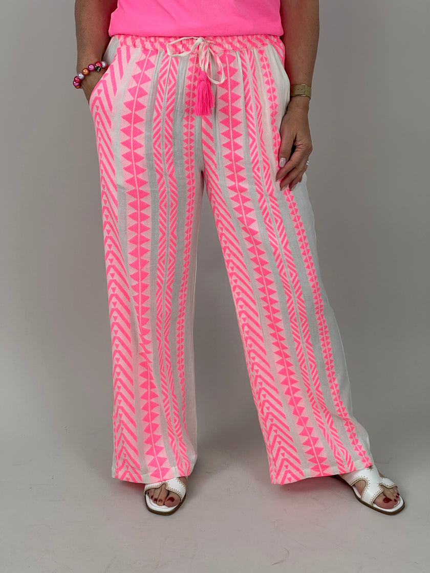 Hose Muster in Creme/Neonpink