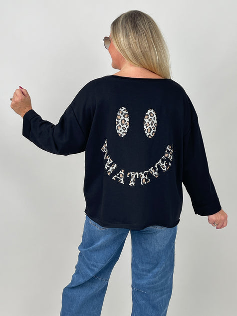 Sweatshirt Leo Smiley in Schwarz