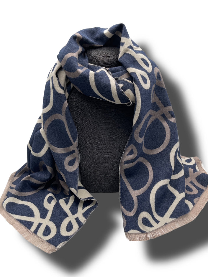 Schal Marine/Beige mit Musterung  Art. 6504