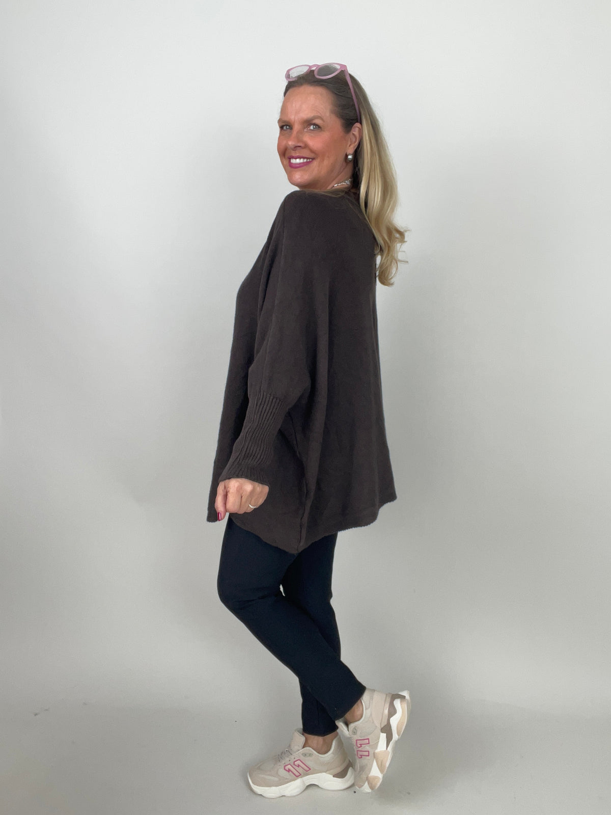 Pullover Oversized Fledermausärmel Uni in Mokka