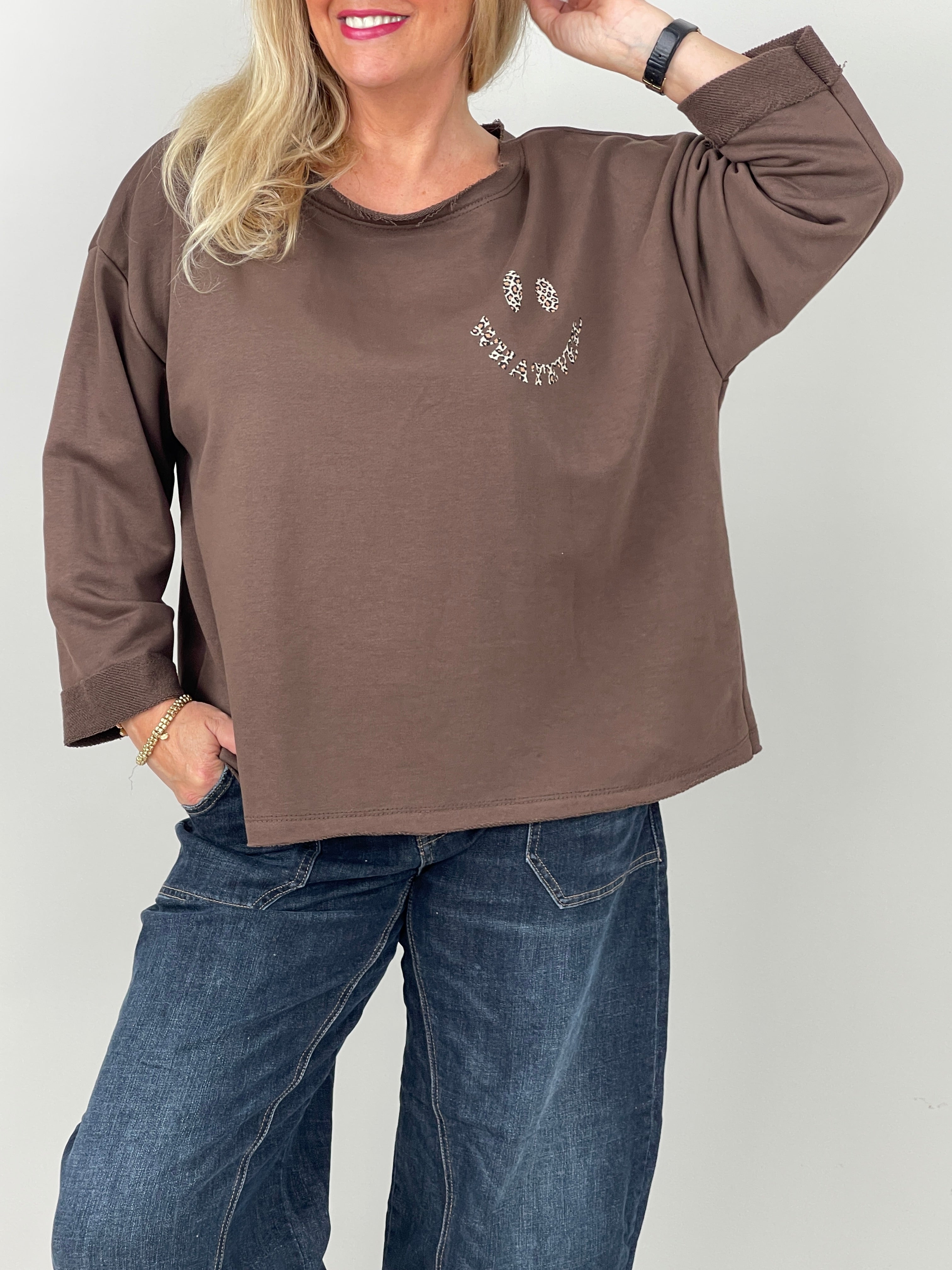 Sweatshirt Leo Smiley in Mokka