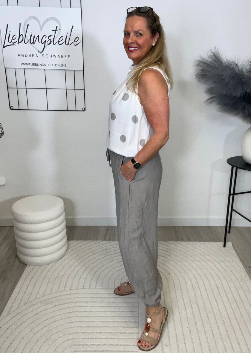 Leichter 2-Teiler mit Bluse und Ballonhose in Taupe