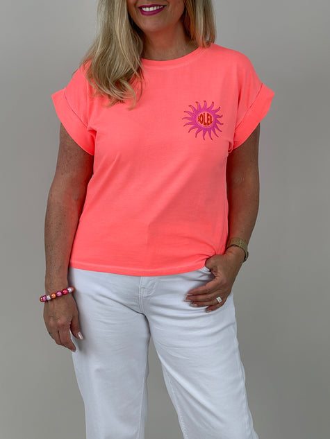 T-Shirt Sonnenprint in Koralle