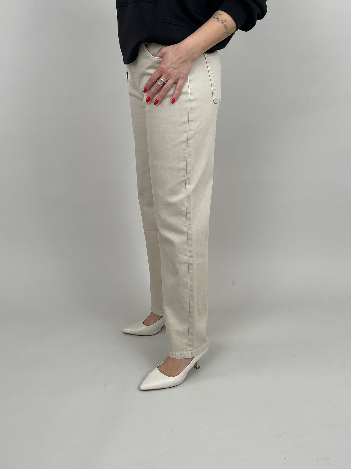 Jeans Wide Leg mit Stretchbund in Beige