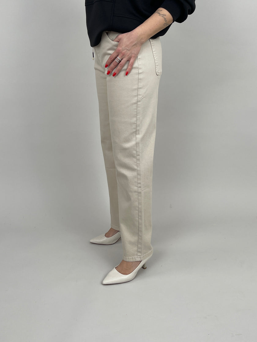 Jeans Wide Leg mit Stretchbund in Beige