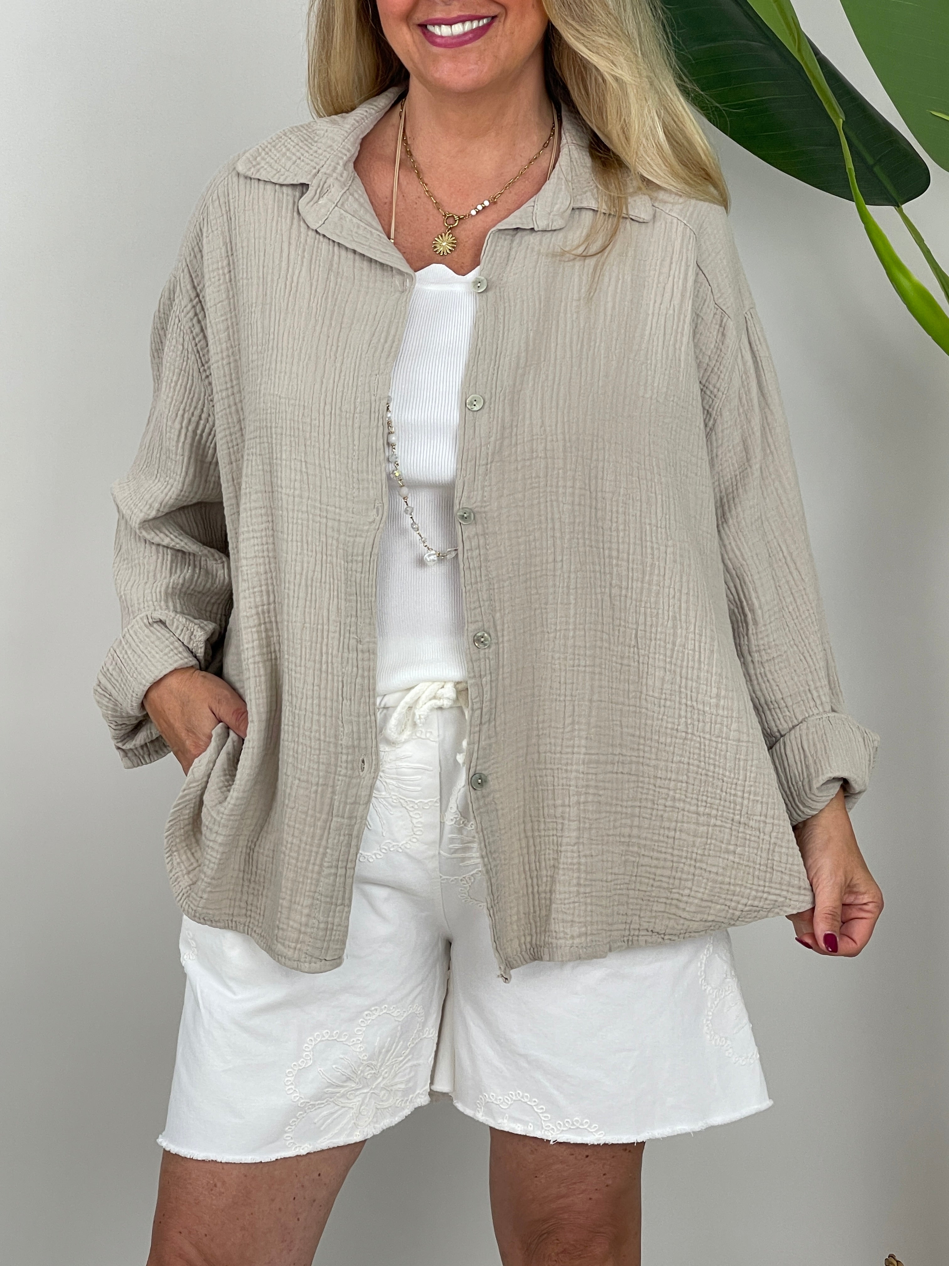 Musselin Bluse Uni in Beige