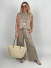 Top Butterstoff mit Schleife in Taupe