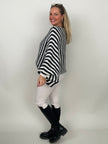 Pullover mit Fledermaus-Ärmeln Streifen in Schwarz/Creme