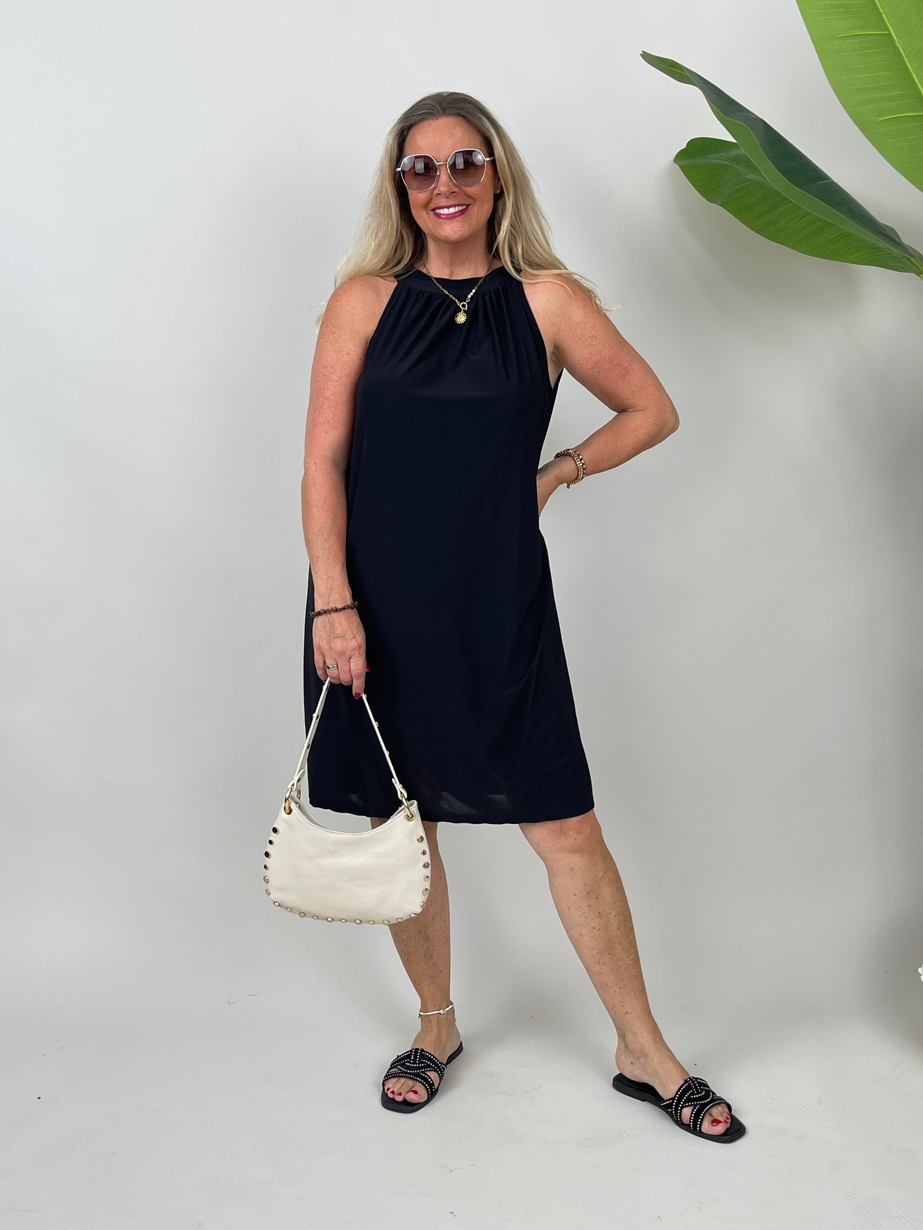 Neckholder-Kleid Kurz Kofferstoff Schwarz