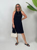Neckholder-Kleid Kurz Kofferstoff Schwarz