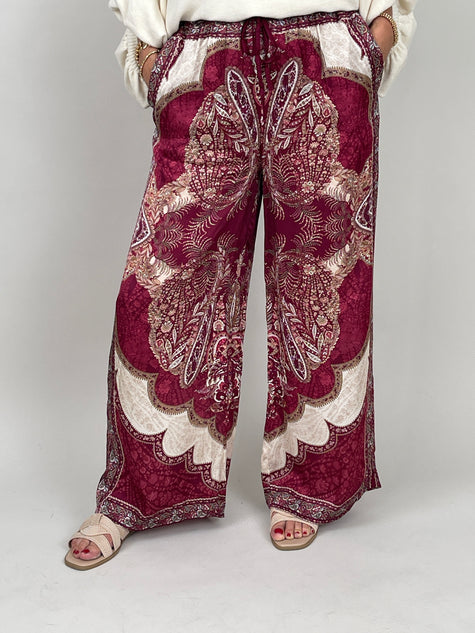 Hose Satin Paisley in Bordeaux