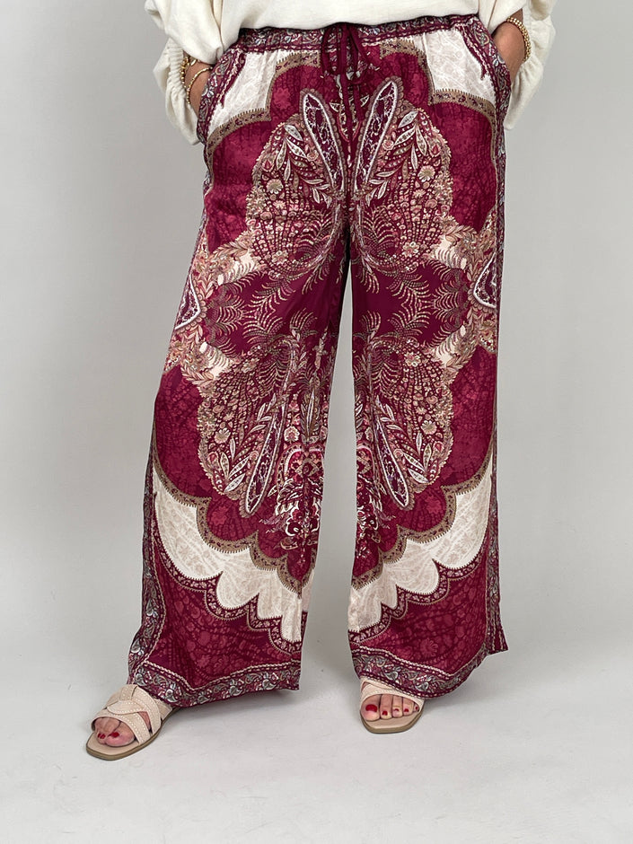 Hose Satin Paisley in Bordeaux