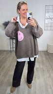Pullover Smiley und Statement in Braun Art. 6511