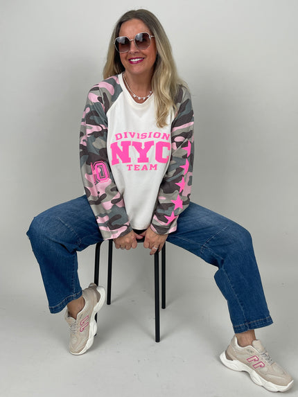 Sweatshirt Rosa Camouflage mit Pinken Sternen