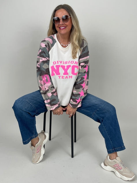 Sweatshirt Rosa Camouflage mit Pinken Sternen