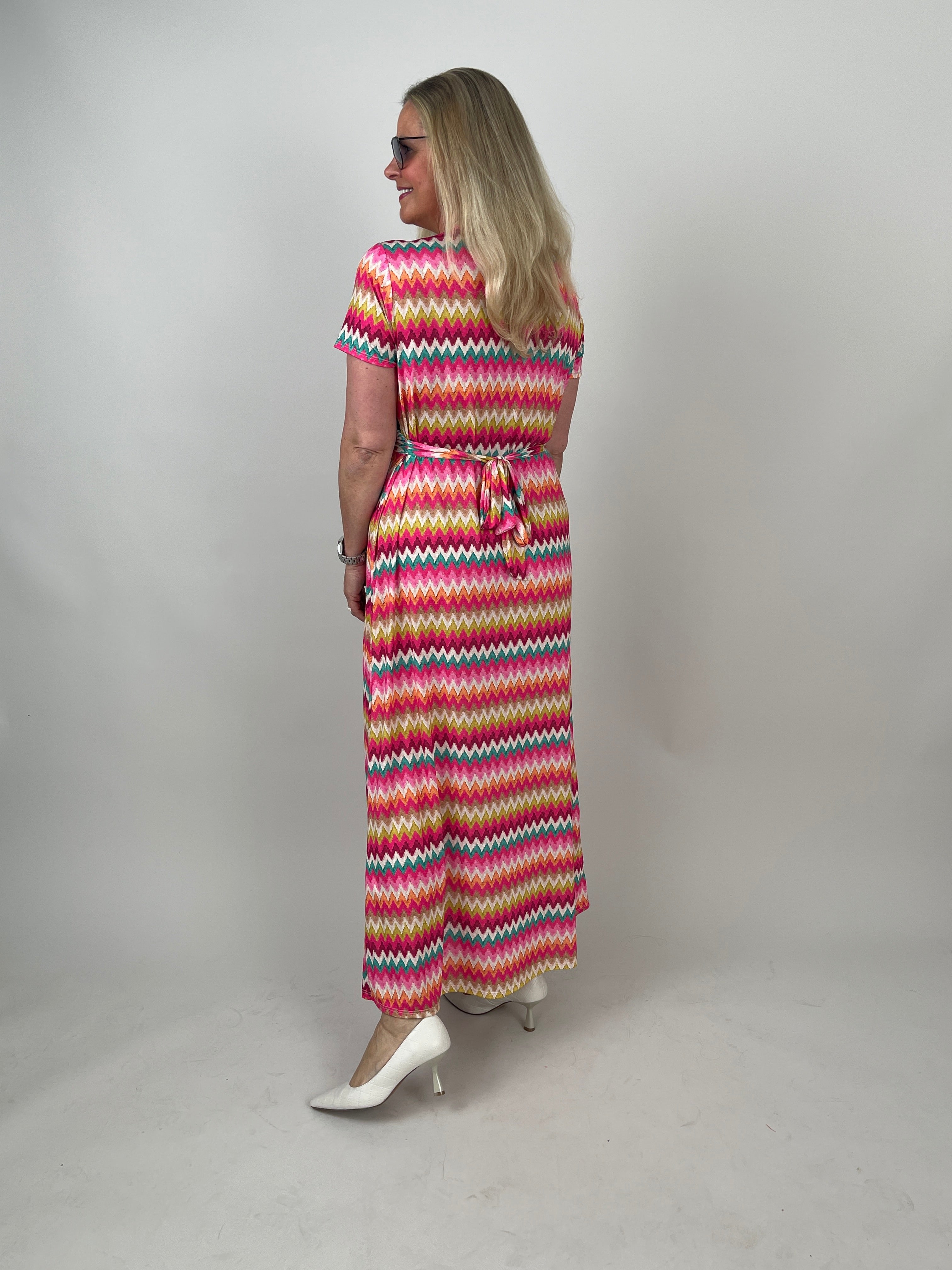 Kleid lang Kofferstoff ZickZack in kräftigen bunten Farben