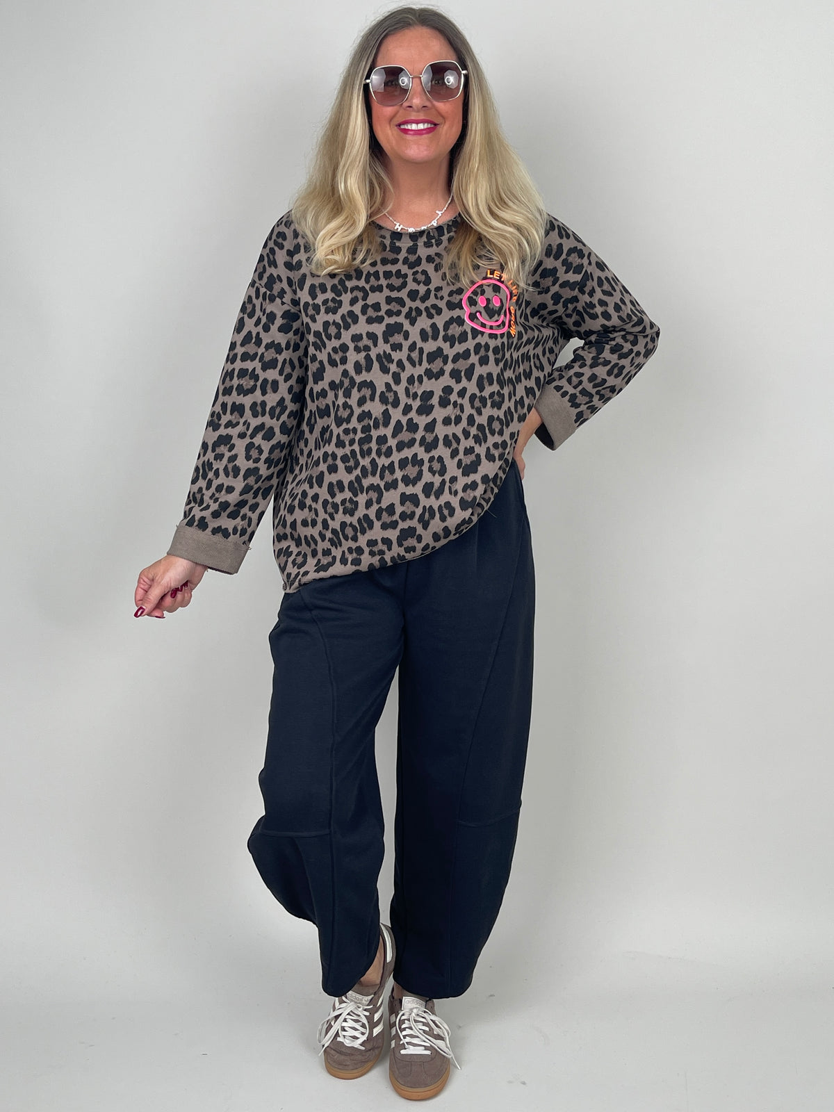 Sweatshirt mit Statement-Print Paradise Leo/Taupe