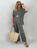 Hose Bundfalten Butterstoff in Khaki