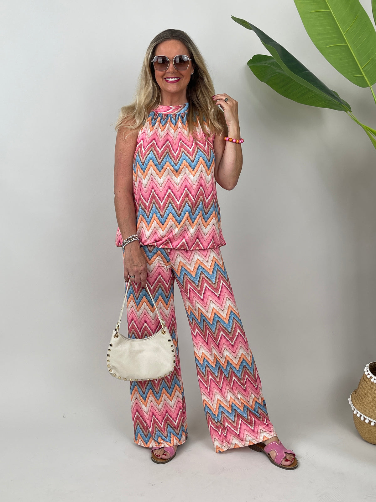 Marlene Hose Kofferstoff ZickZack in Pink/Beige