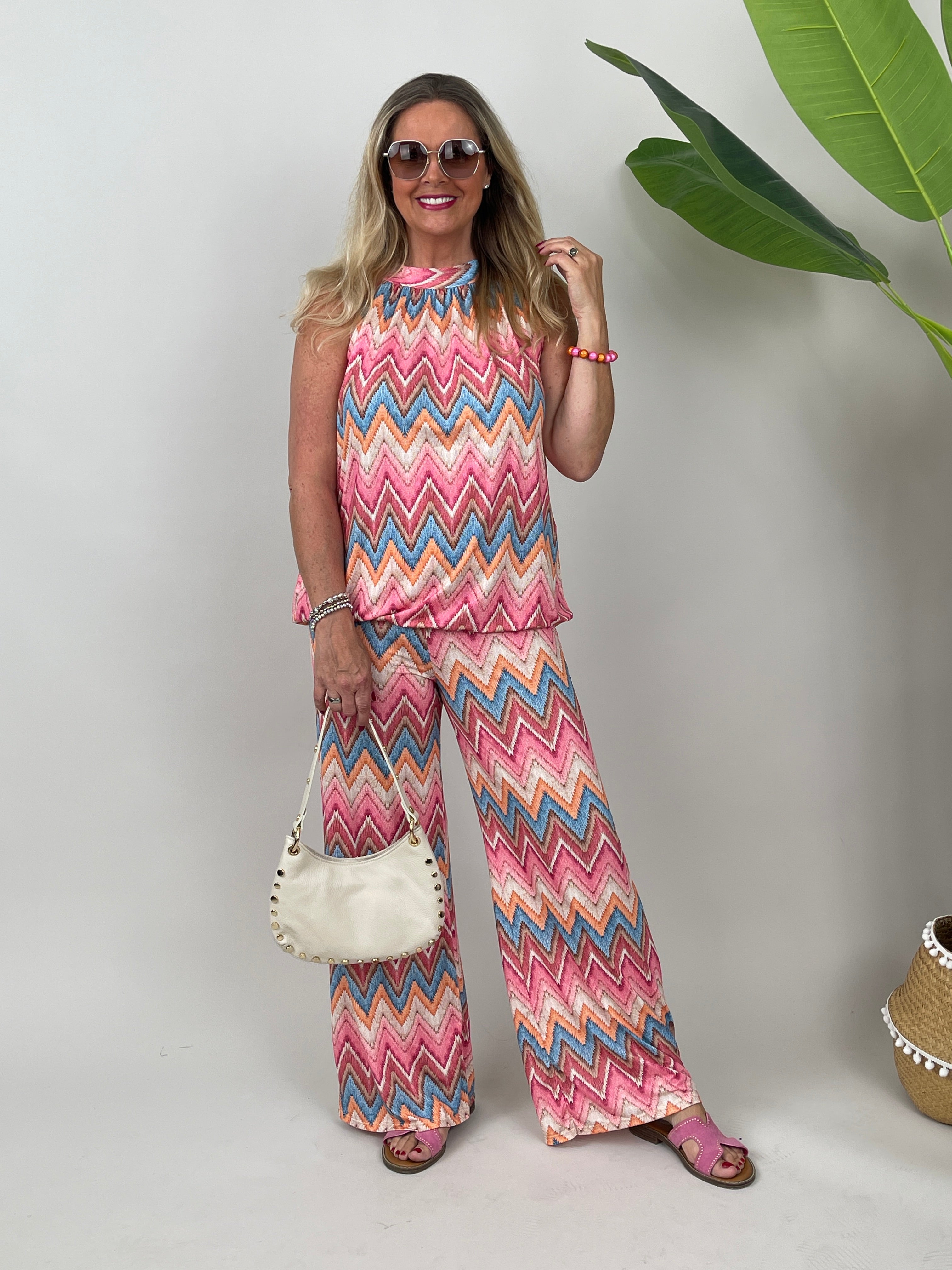 Marlene Hose Kofferstoff ZickZack in Pink/Beige