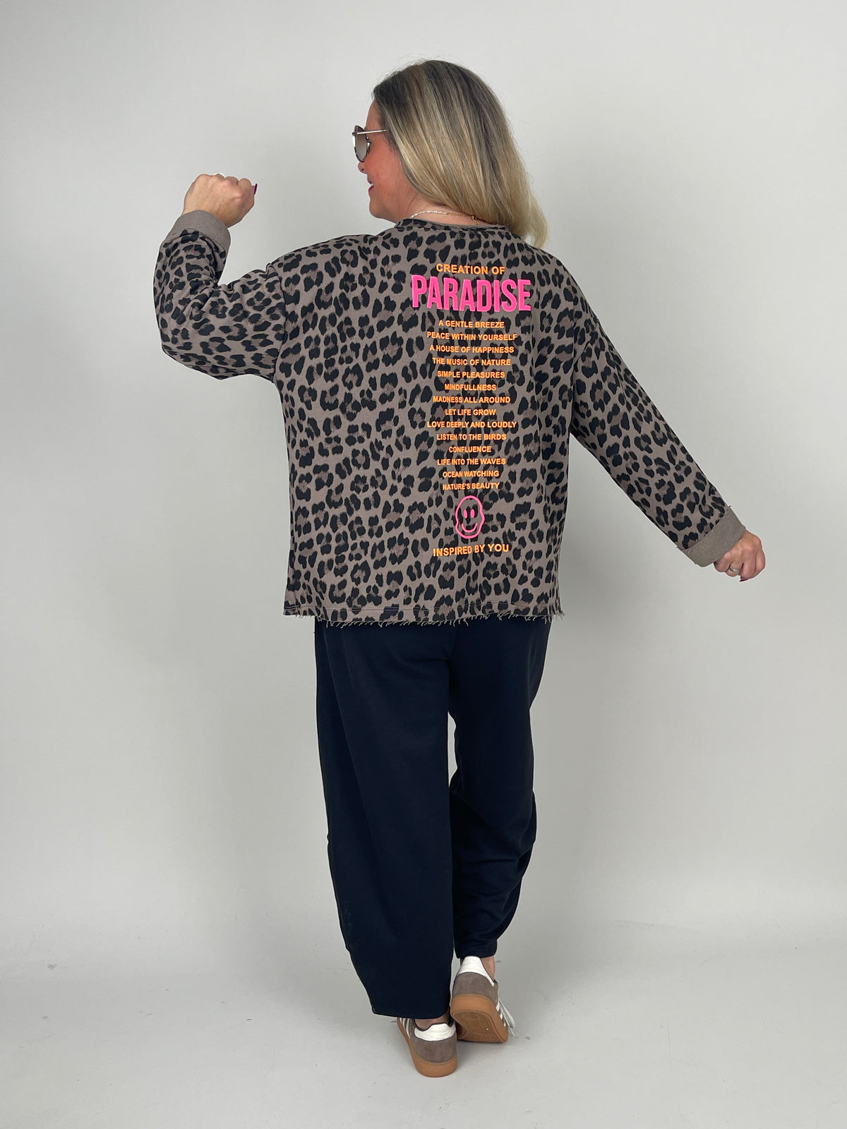 Sweatshirt mit Statement-Print Paradise Leo/Taupe