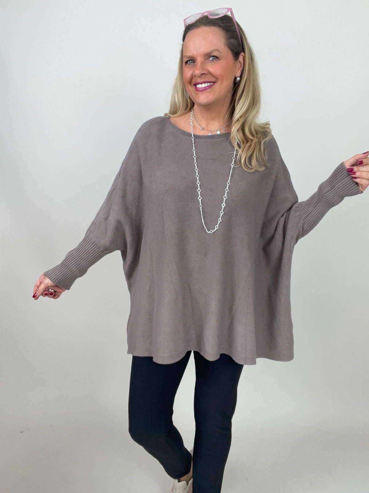 Pullover Oversized Fledermausärmel Uni in Taupe