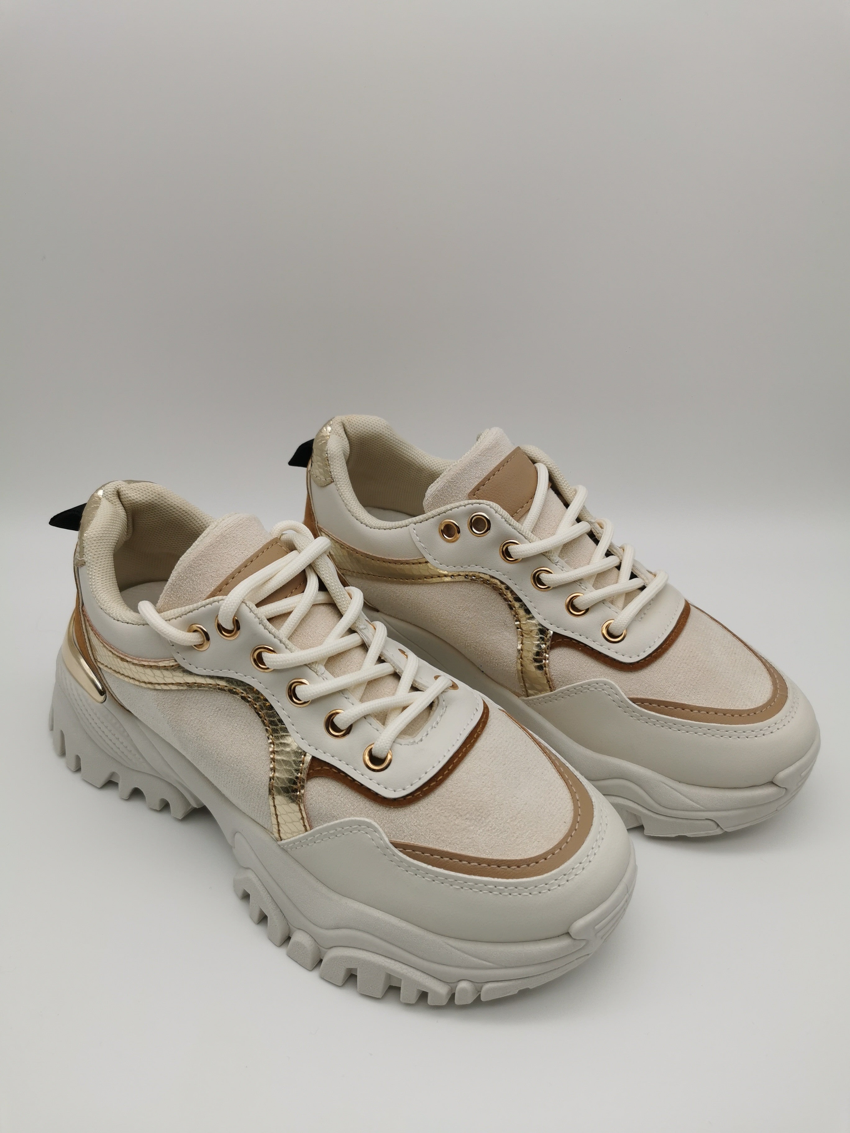 Sneaker mit Plateausohle Beige/Gold
